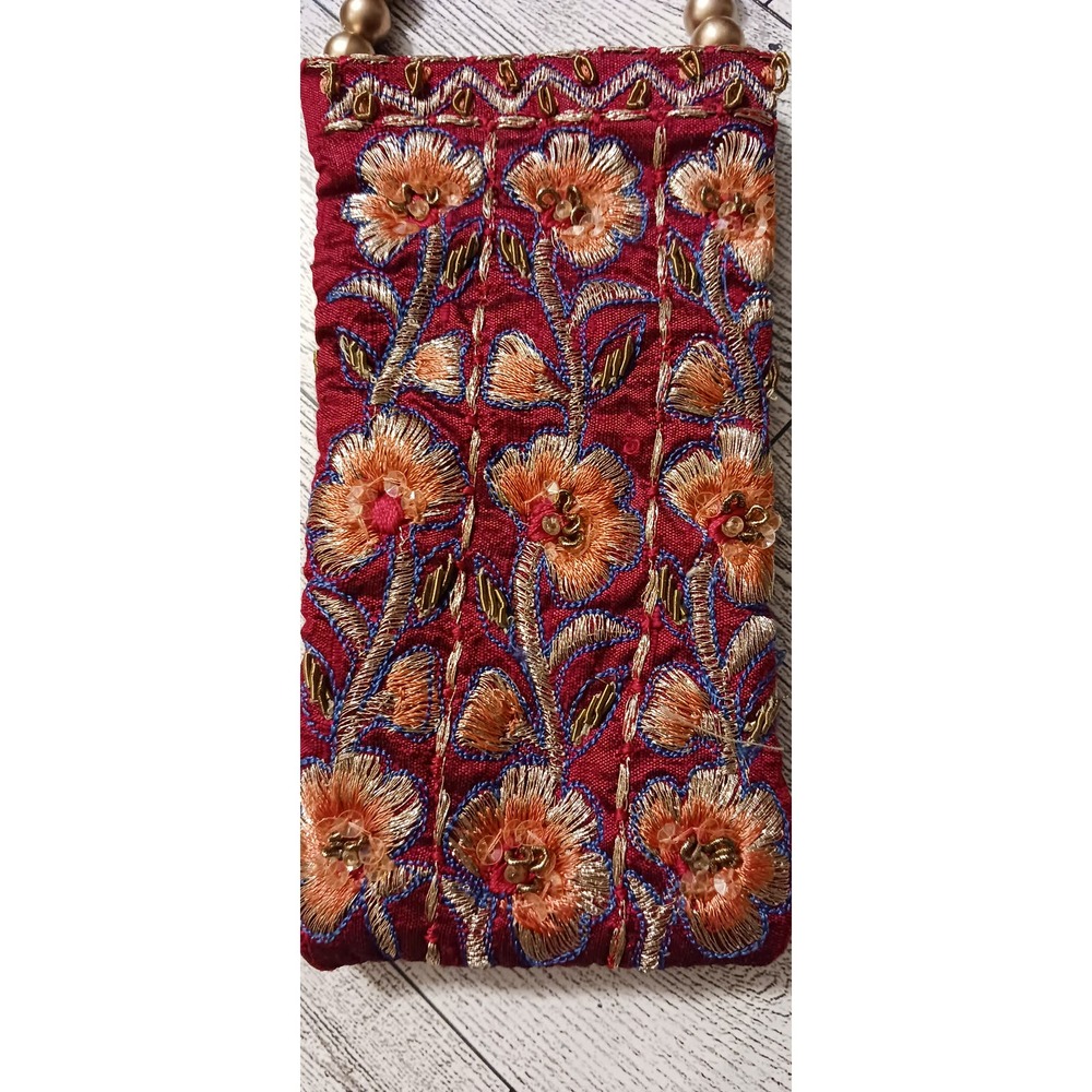 Unique handmade embroidered floral small purse for a phone